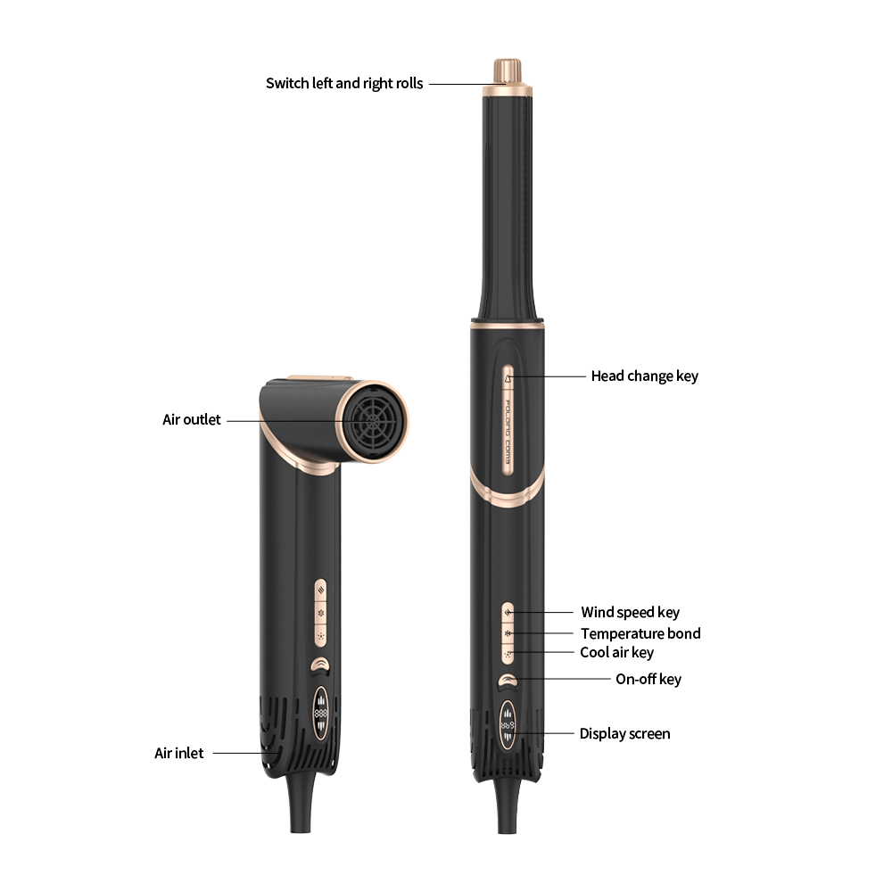 Blow dryer brush control buttons explanation – speed, heat, power, ionic