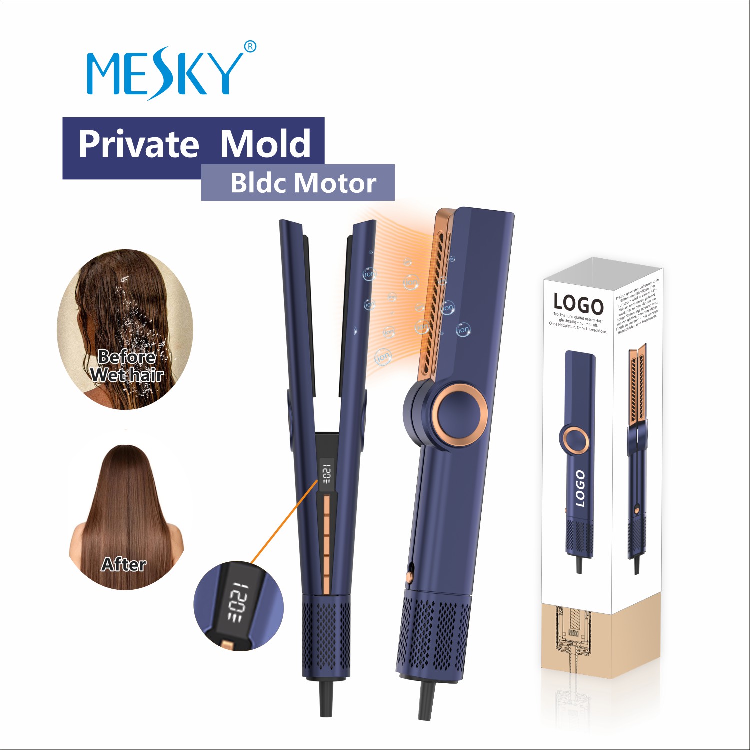 Mesky Wet to Dry Hair Straightener Private Mold Design for OEM Wholesale