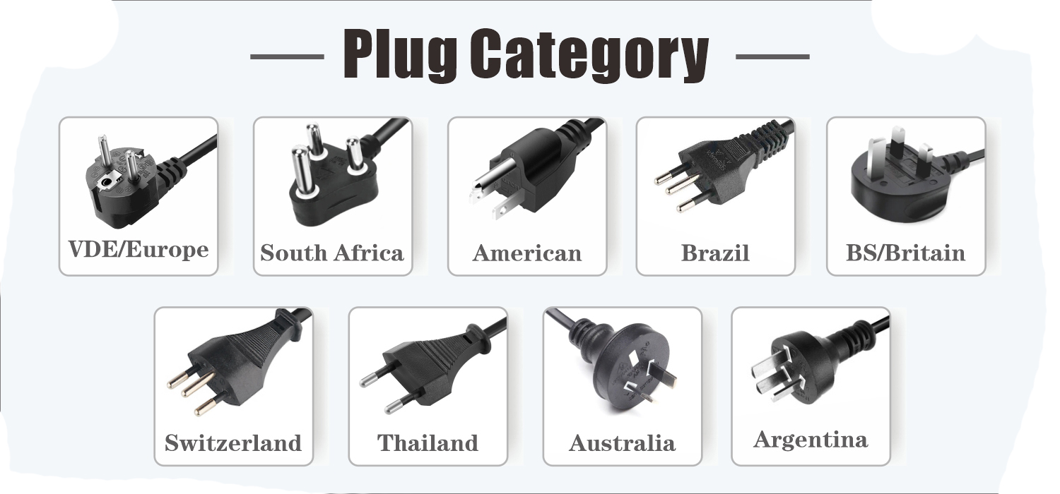 Common travel plug adapters: Types A, C, G, and I