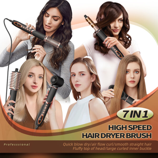 Before and after styling with Mesky Dual Voltage Hair Dryer Brush showing smooth, frizz-free hair