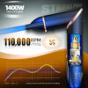 Close-up view of Mesky Dual Voltage Hair Dryer Brush's high-speed BLDC motor running at 110,000 RPM for efficient drying and styling