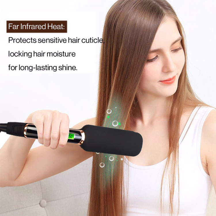 Hair straightening after using infrared flat iron on model