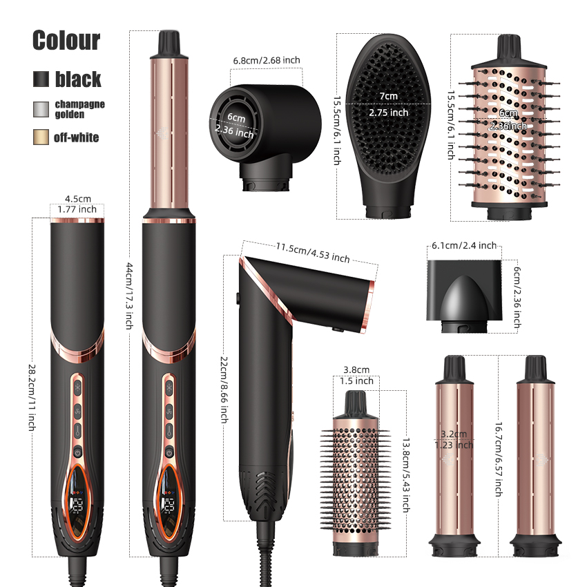 Size dimensions of Mesky Dual Voltage Hair Dryer Brush, including length, width, and height for easy comparison