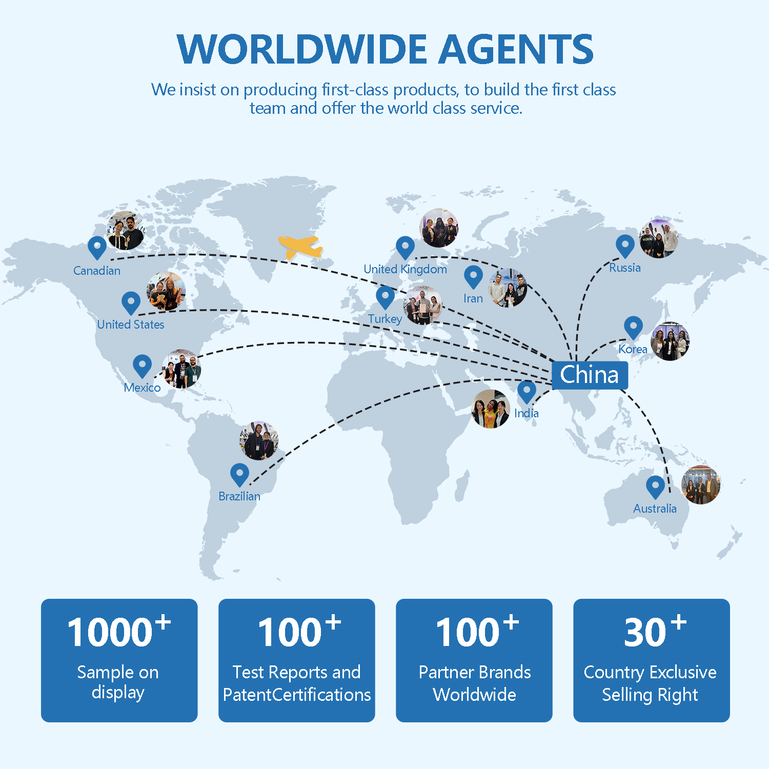 Global market distribution map highlighting Europe and South America for hair dryer, hair straightener and hot air brush supplier