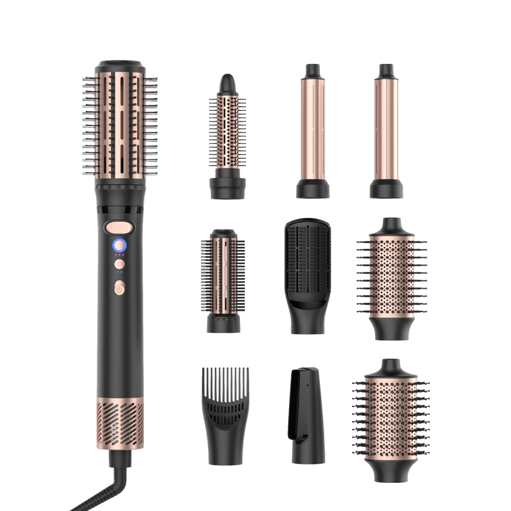 Rotating hair dryer brush design showing automatic brush rotation for professional styling tools